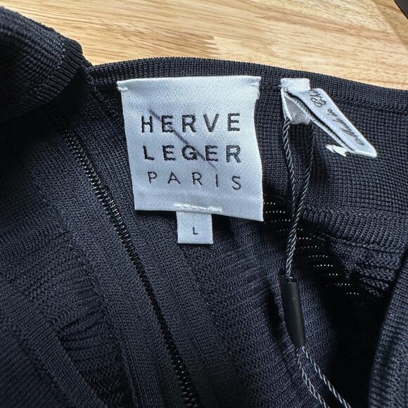 Herve Leger NWT Strappy Bra Mini Bodycon Dress Black Size L Cutout Ribbed Knit - Picture 5 of 14